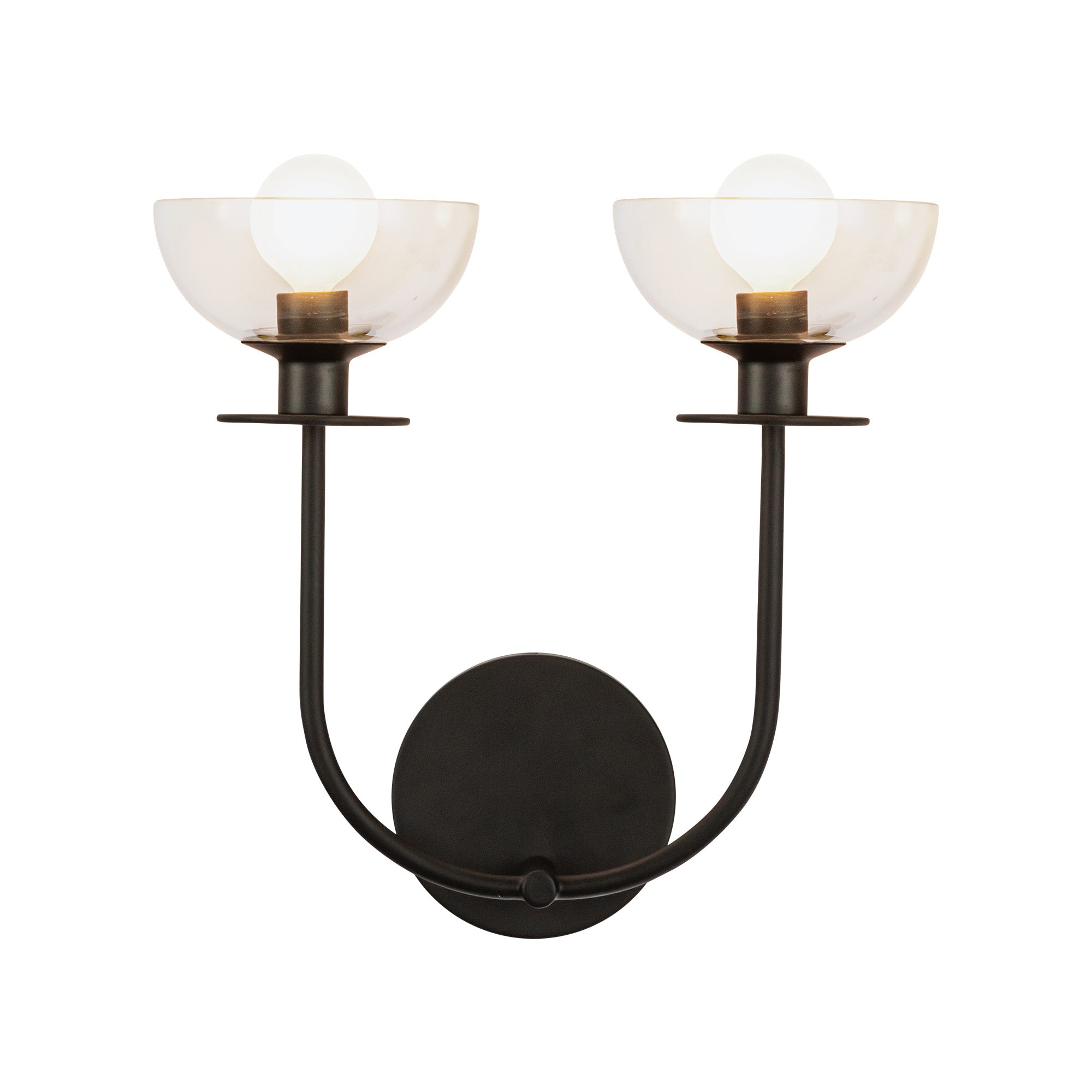 Sylvia 12-in Matte Black/Clear Glass 2 Lights Wall Vanity by Alora Lighting | WV515212MBCL | Alora Lighting