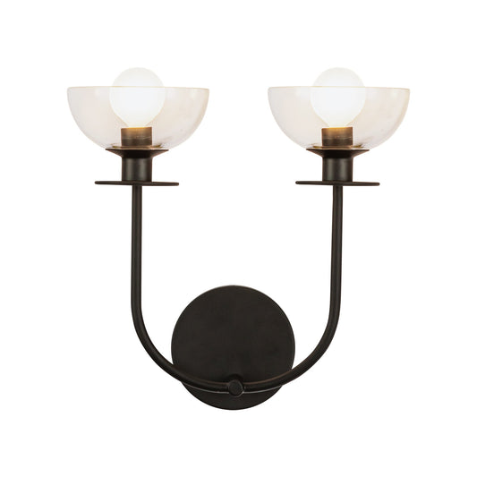 Sylvia 12-in Matte Black/Clear Glass 2 Lights Wall Vanity by Alora Lighting | WV515212MBCL | Alora Lighting