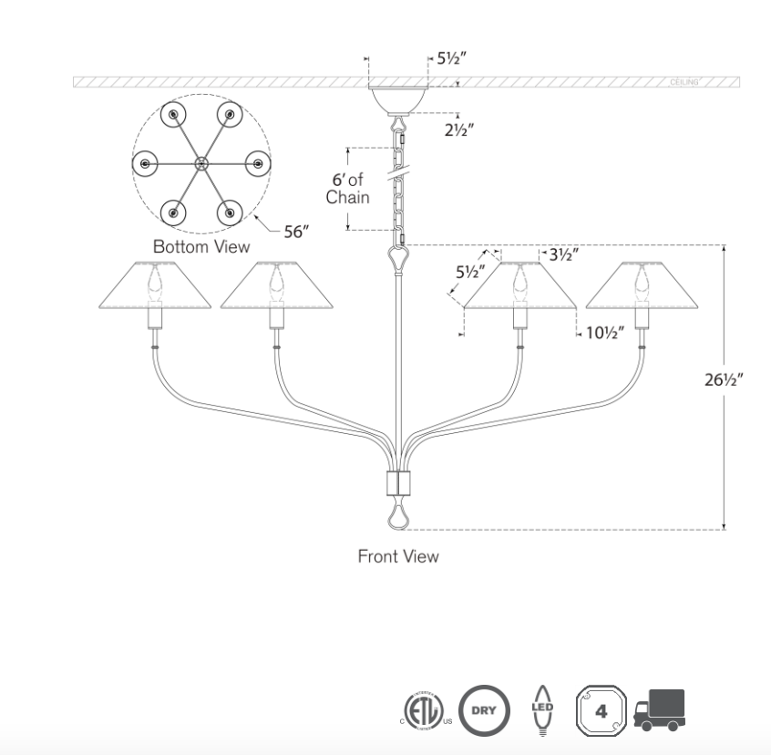 Griffin Grande Tail Chandelier diagram