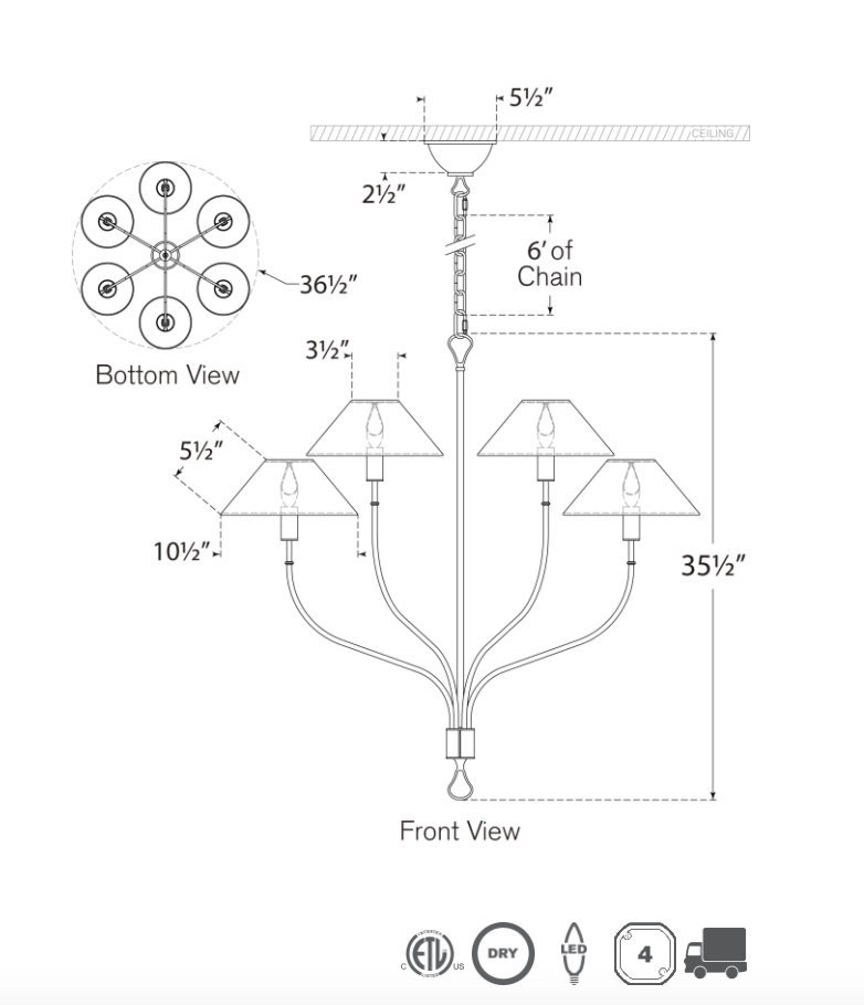 Griffin Large Staggered Tail Chandelier diagram