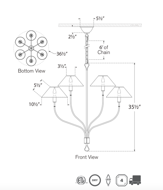 Griffin Large Staggered Tail Chandelier diagram