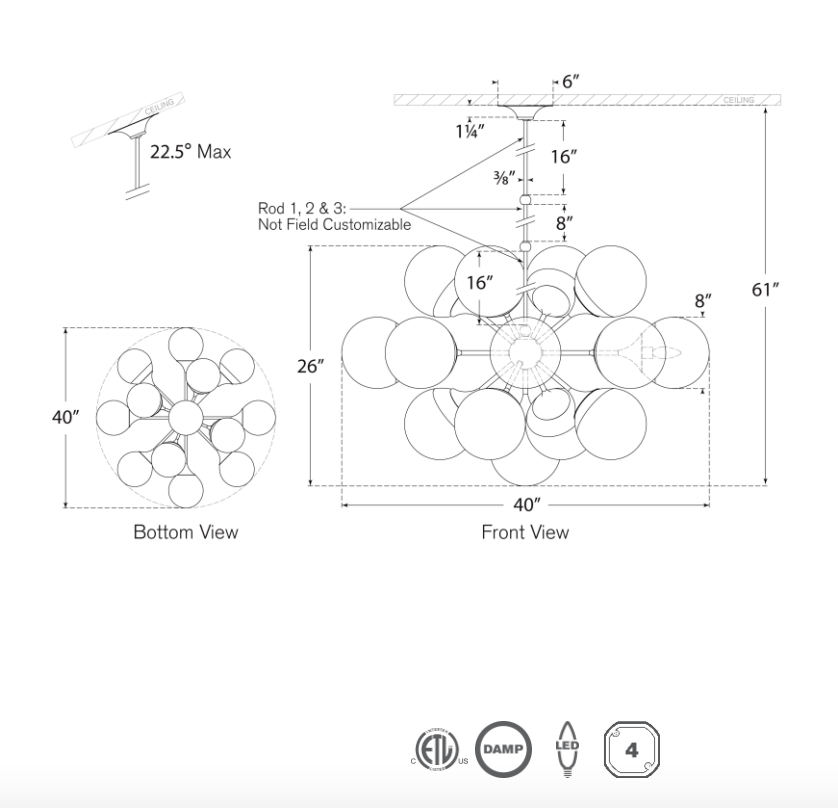 Cristol 40" Chandelier Diagram