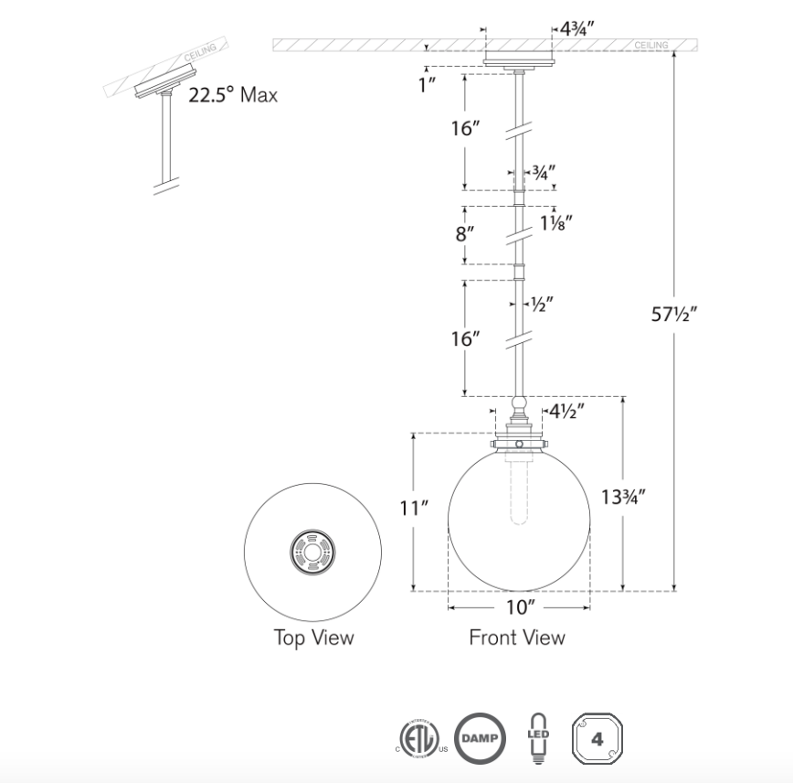 Parkington 10" Globe Pendant diagram