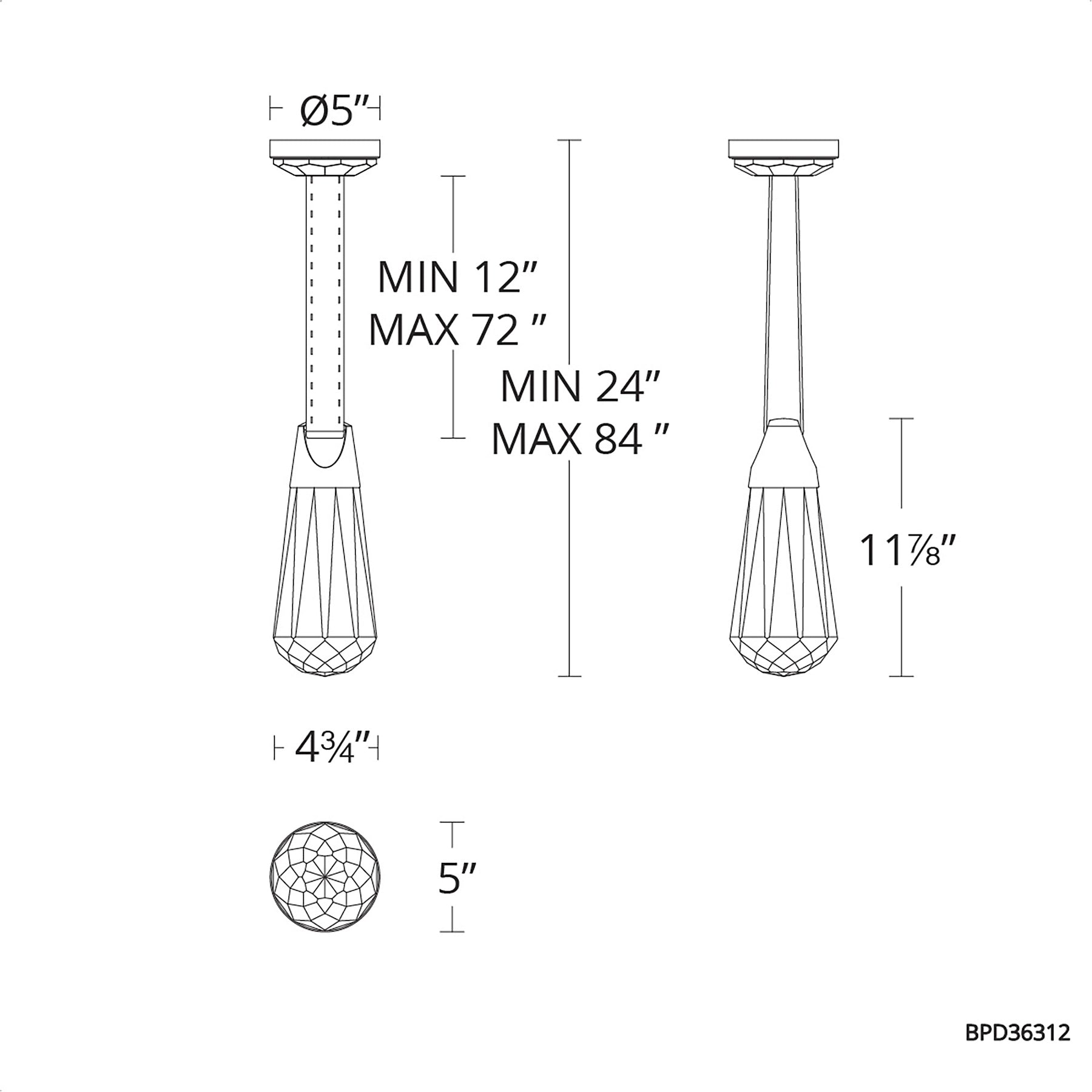 Strapped LED Mini Pendant Diagram