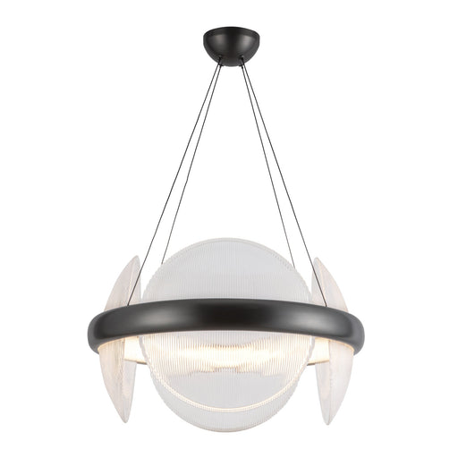 Taurus LED Chandelier in Urban Bronze/Clear Ribbed Glass Finish | Kuzco Lighting