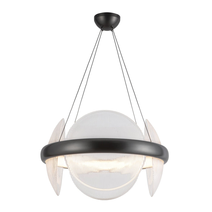 Taurus LED Chandelier in Urban Bronze/Clear Ribbed Glass Finish | Kuzco Lighting