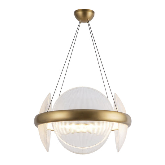 Taurus LED Chandelier in Vintage Brass/Clear Ribbed Glass Finish | Kuzco Lighting