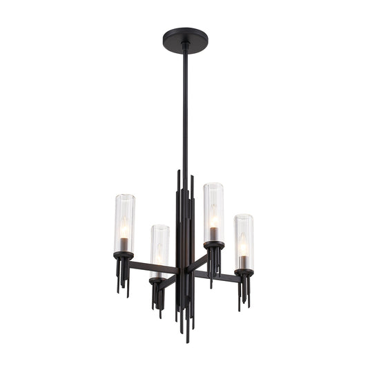 Torres 18-in Clear Ribbed Glass/Matte Black 4 Lights Chandelier by Alora Lighting | CH335418MBCR | Alora Lighting