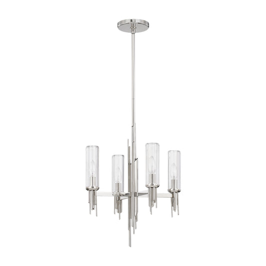 Torres 18-in Polished Nickel/Ribbed Glass 4 Lights Chandelier by Alora Lighting | CH335418PNCR | Alora Lighting