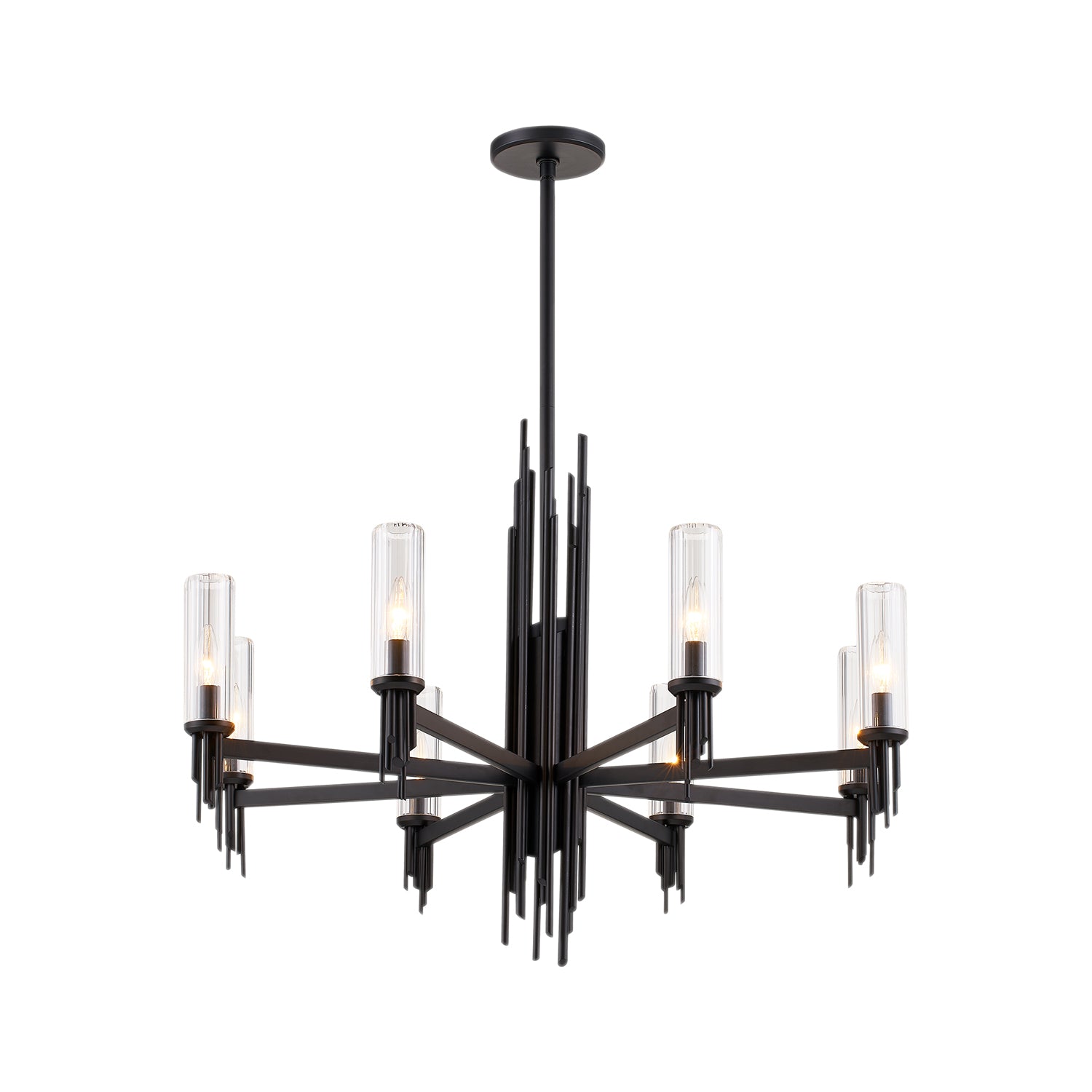 Torres 36-in Clear Ribbed Glass/Matte Black 8 Lights Chandelier by Alora Lighting | CH335836MBCR | Alora Lighting