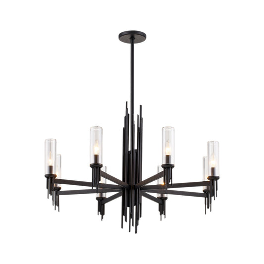 Torres 36-in Clear Ribbed Glass/Matte Black 8 Lights Chandelier by Alora Lighting | CH335836MBCR | Alora Lighting