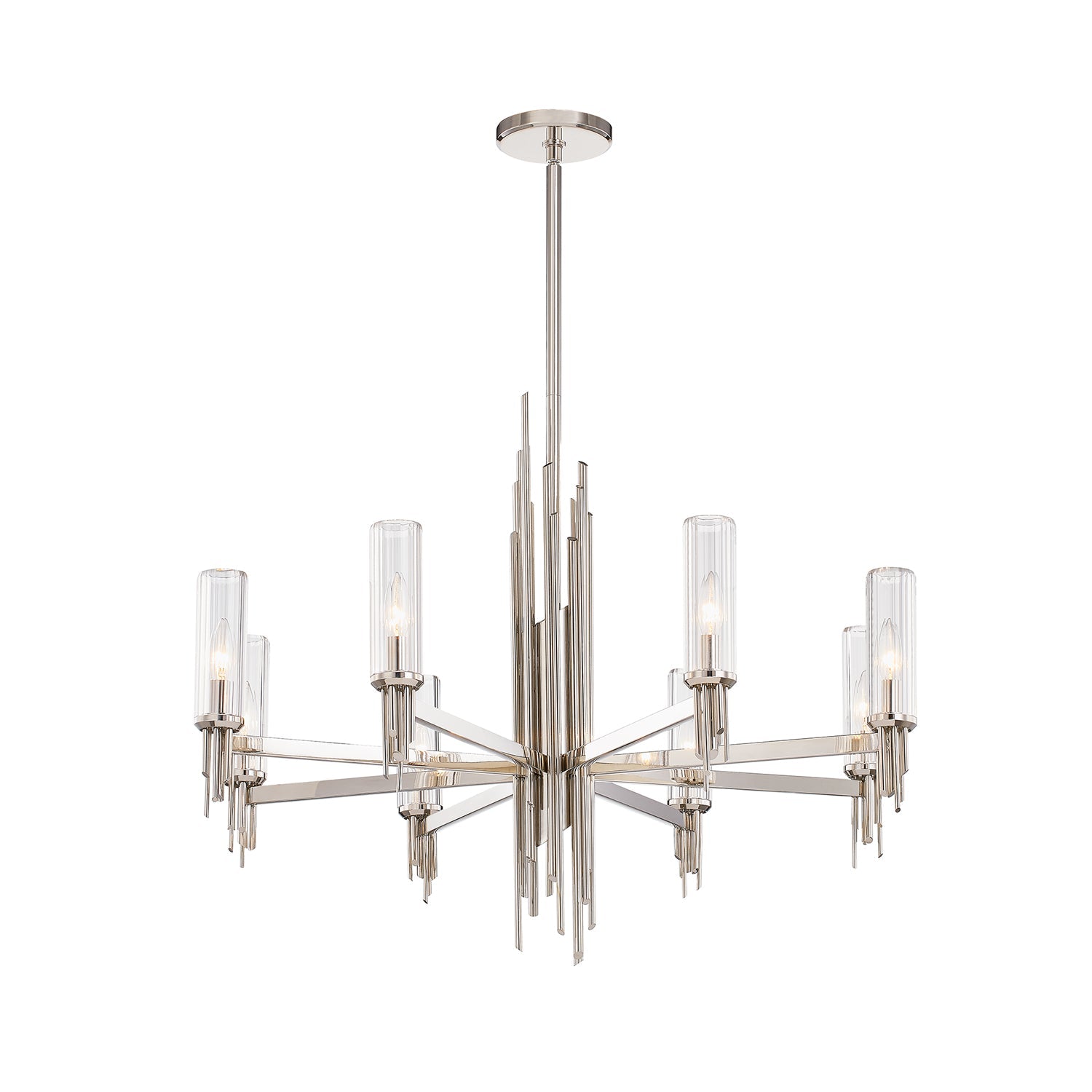 Torres 36-in Polished Nickel/Ribbed Glass 8 Lights Chandelier by Alora Lighting | CH335836PNCR | Alora Lighting