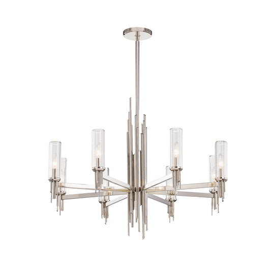 Torres 36-in Polished Nickel/Ribbed Glass 8 Lights Chandelier by Alora Lighting | CH335836PNCR | Alora Lighting