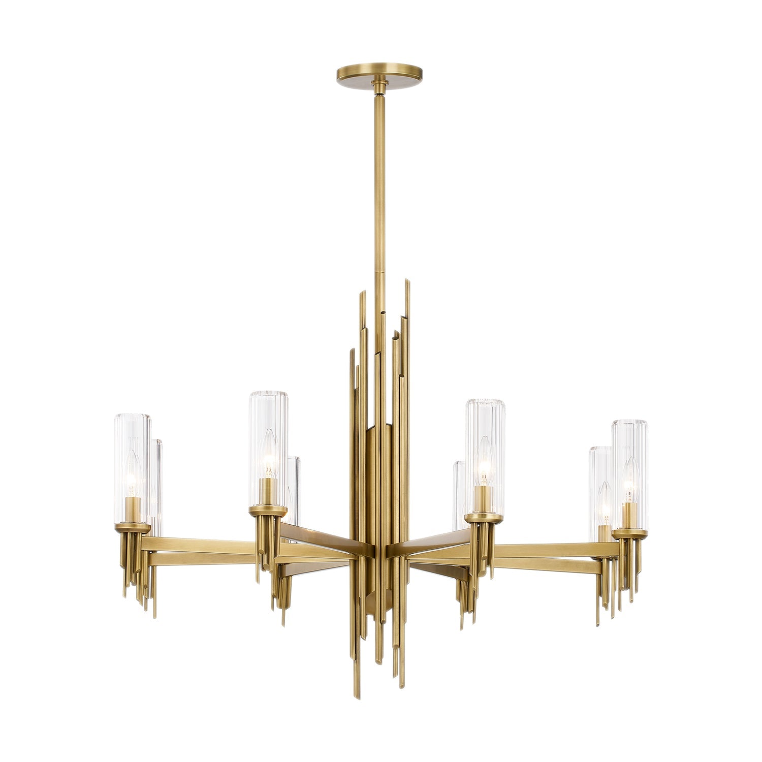 Torres 36-in Ribbed Glass/Vintage Brass 8 Lights Chandelier by Alora Lighting | CH335836VBCR | Alora Lighting