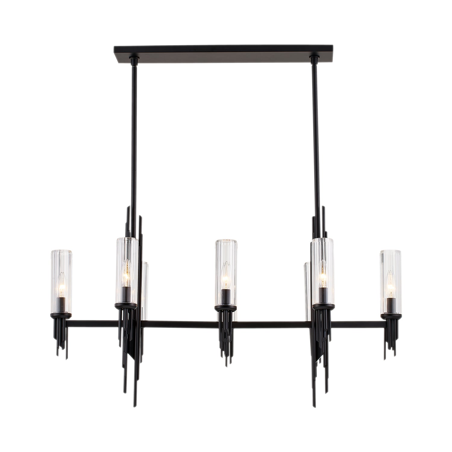 Torres 38-in Clear Ribbed Glass/Matte Black 8 Lights Linear Pendant by Alora Lighting | LP335838MBCR | Alora Lighting