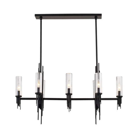 Torres 38-in Clear Ribbed Glass/Matte Black 8 Lights Linear Pendant by Alora Lighting | LP335838MBCR | Alora Lighting