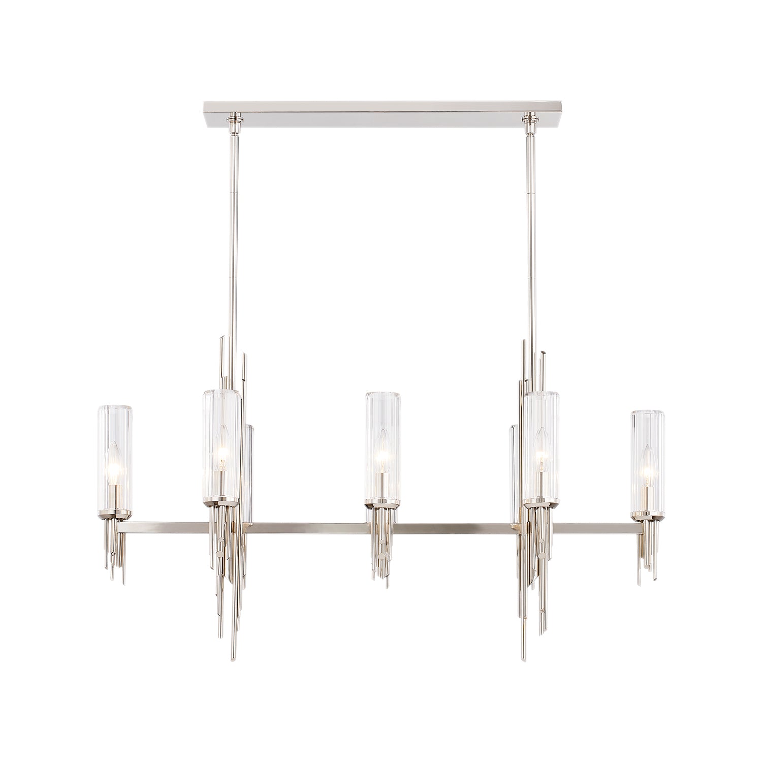 Torres 38-in Polished Nickel/Ribbed Glass 8 Lights Linear Pendant by Alora Lighting | LP335838PNCR | Alora Lighting