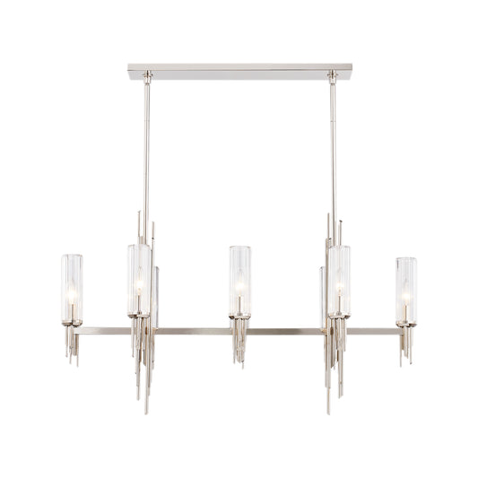 Torres 38-in Polished Nickel/Ribbed Glass 8 Lights Linear Pendant by Alora Lighting | LP335838PNCR | Alora Lighting