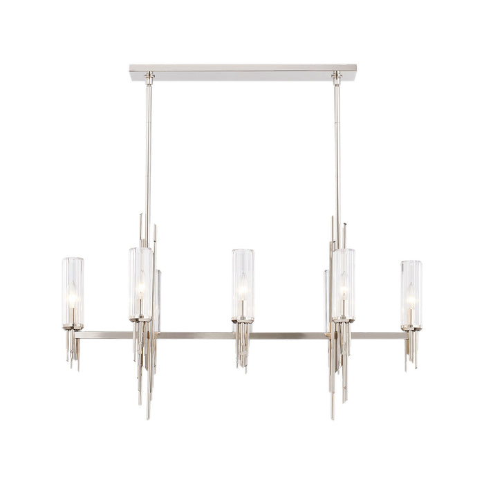 Torres 38-in Polished Nickel/Ribbed Glass 8 Lights Linear Pendant by Alora Lighting | LP335838PNCR | Alora Lighting