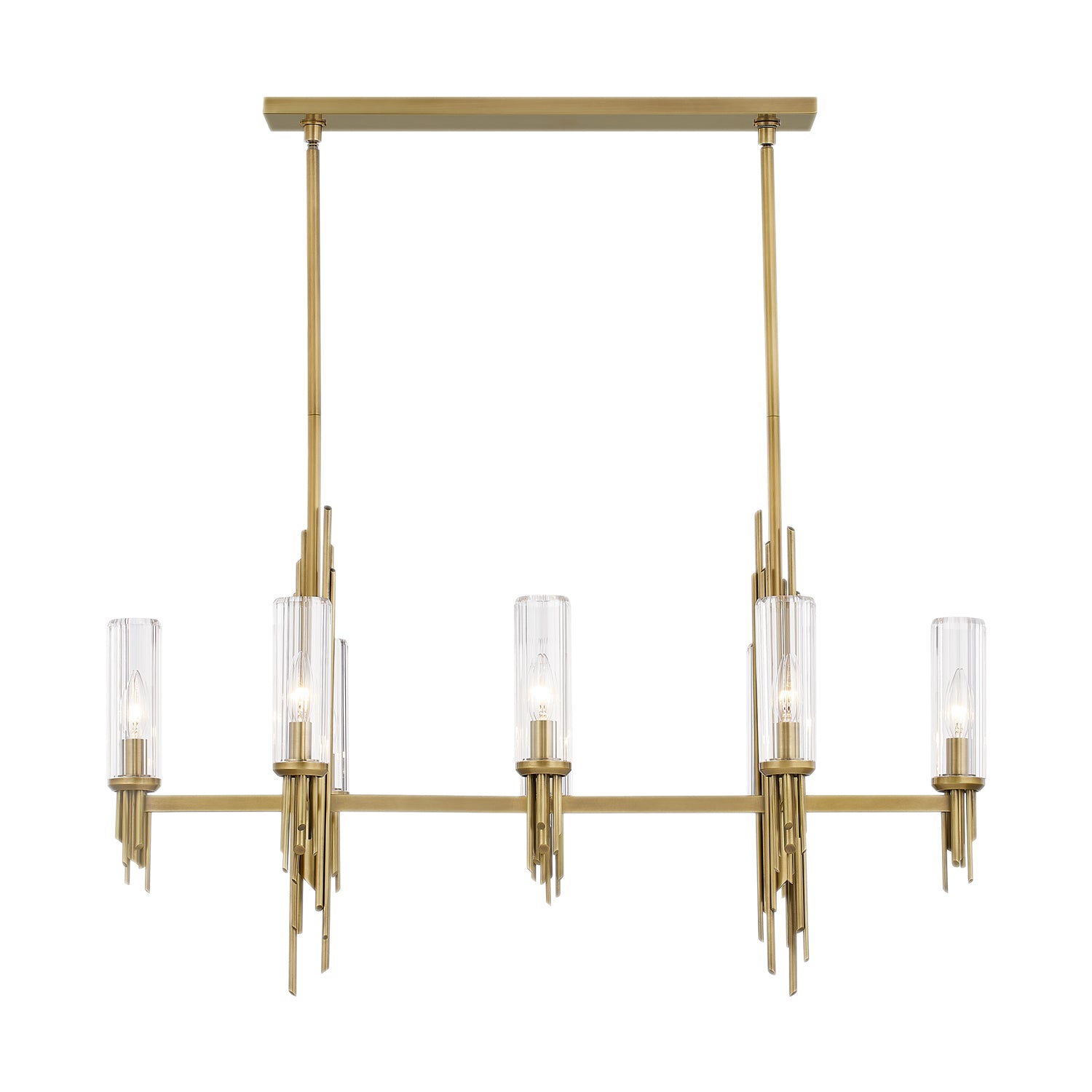 Torres 38-in Ribbed Glass/Vintage Brass 8 Lights Linear Pendant by Alora Lighting | LP335838VBCR | Alora Lighting
