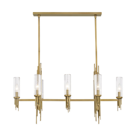 Torres 38-in Ribbed Glass/Vintage Brass 8 Lights Linear Pendant by Alora Lighting | LP335838VBCR | Alora Lighting
