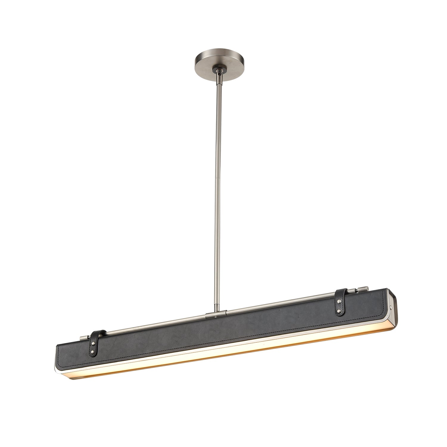 Valise 31-in Aged Nickel/Tuxedo Leather LED Pendant by Alora Lighting | PD307931ANTL | Alora Lighting