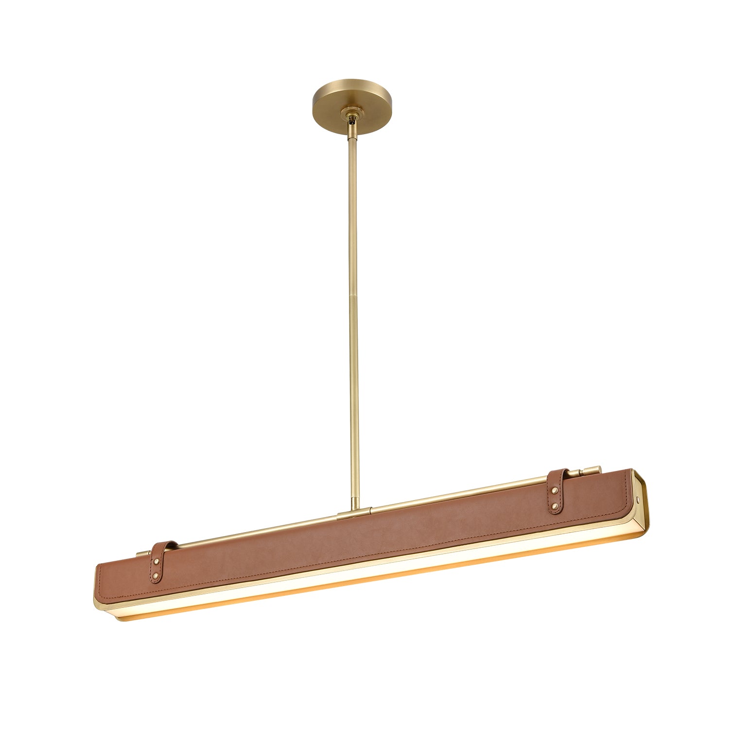 Valise 31-in Vintage Brass/Cognac Leather LED Pendant by Alora Lighting | PD307931VBCL | Alora Lighting