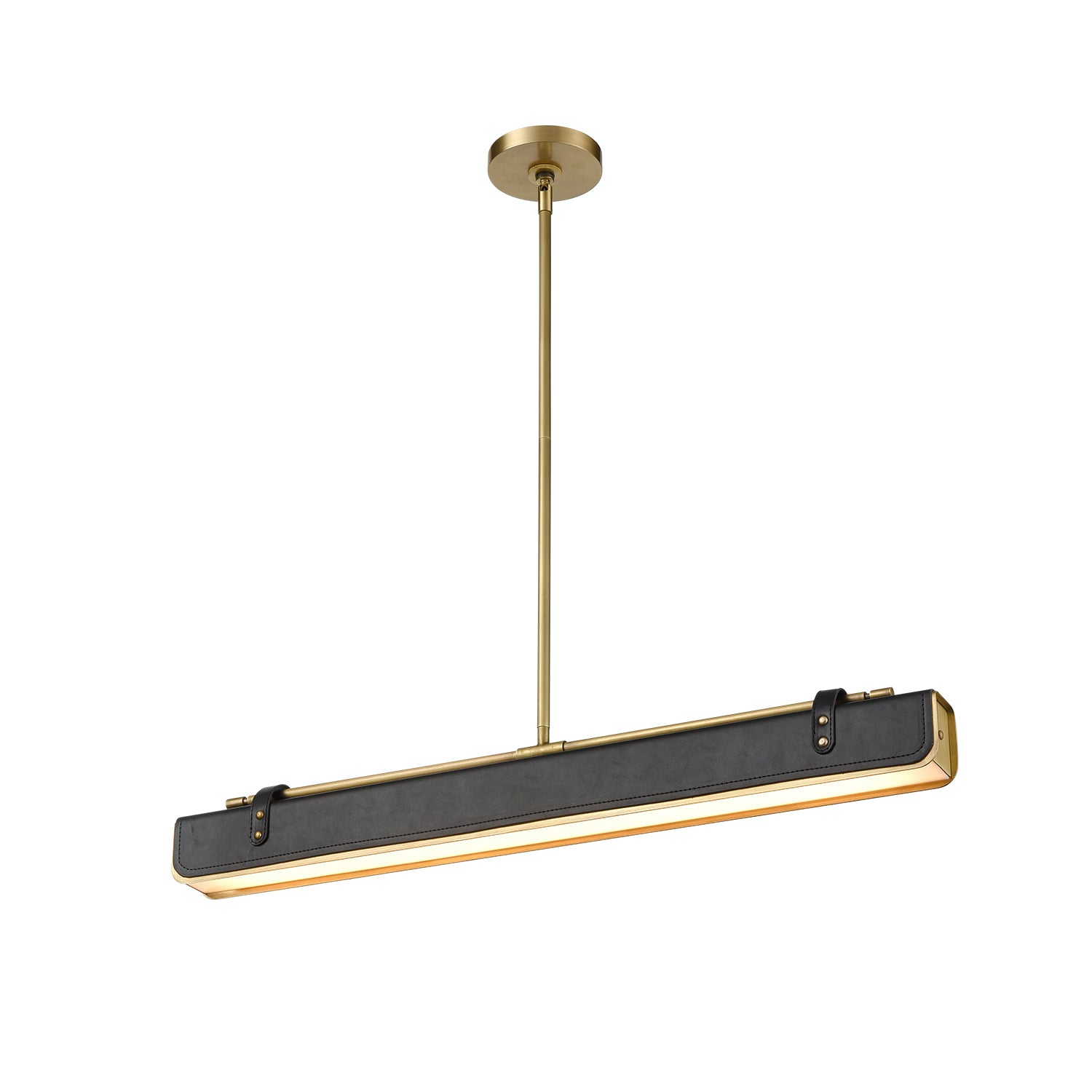 Valise 31-in Vintage Brass/Tuxedo Leather LED Pendant by Alora Lighting | PD307931VBTL | Alora Lighting