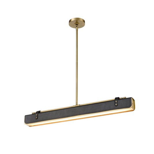 Valise 31-in Vintage Brass/Tuxedo Leather LED Pendant by Alora Lighting | PD307931VBTL | Alora Lighting