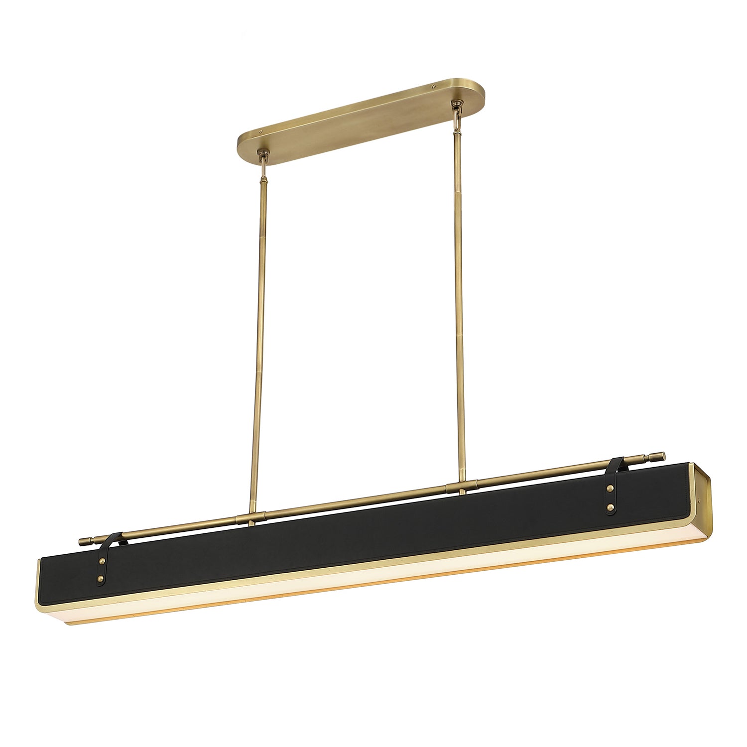 Valise 60-in Vintage Brass/Tuxedo Leather LED Pendant by Alora Lighting | PD307960VBTL | Alora Lighting
