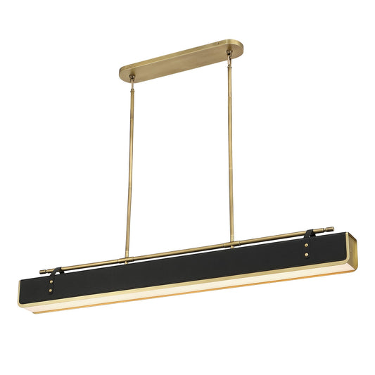 Valise 60-in Vintage Brass/Tuxedo Leather LED Pendant by Alora Lighting | PD307960VBTL | Alora Lighting