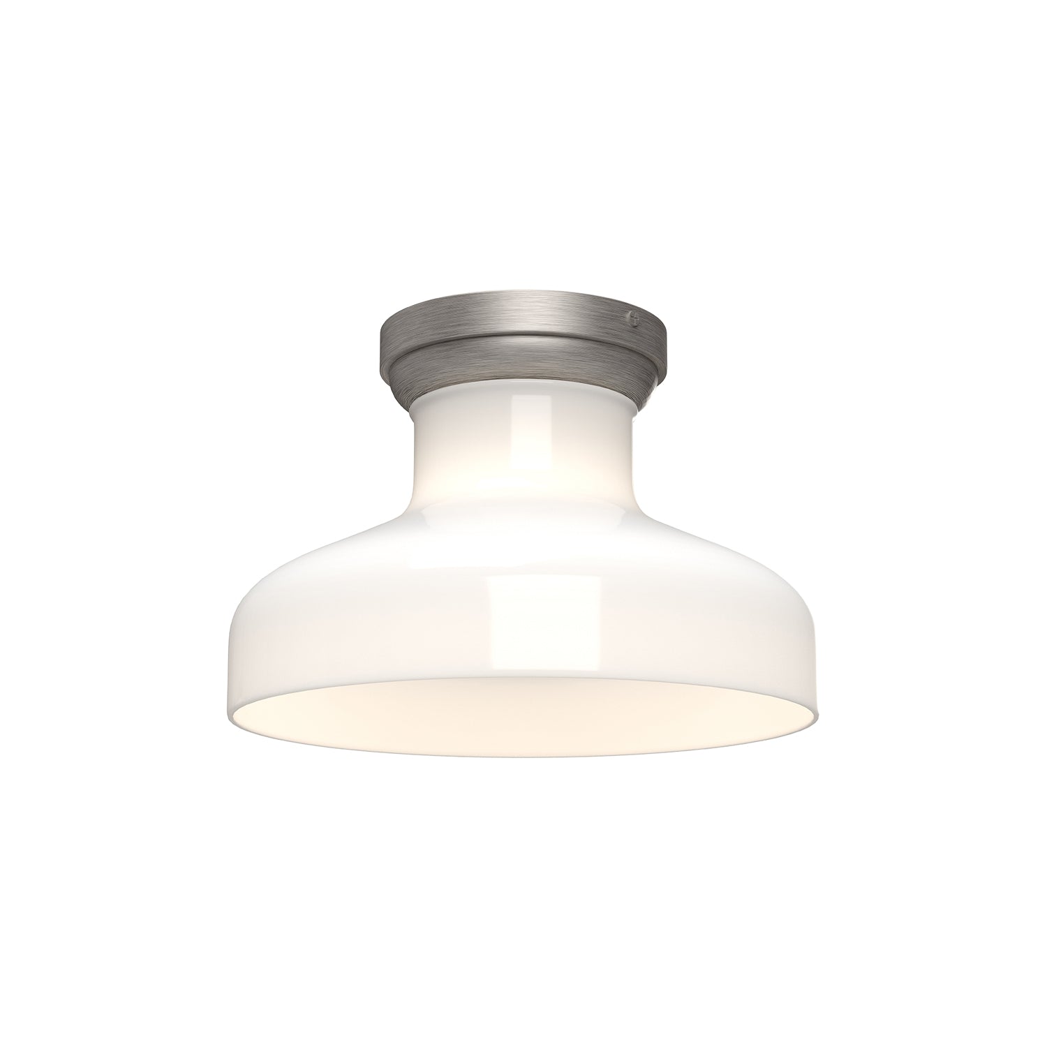 Westlake 11-in Brushed Nickel/Glossy Opal Glass 1 Light Flush Mount by Alora Lighting | FM540011BNGO | Alora Lighting