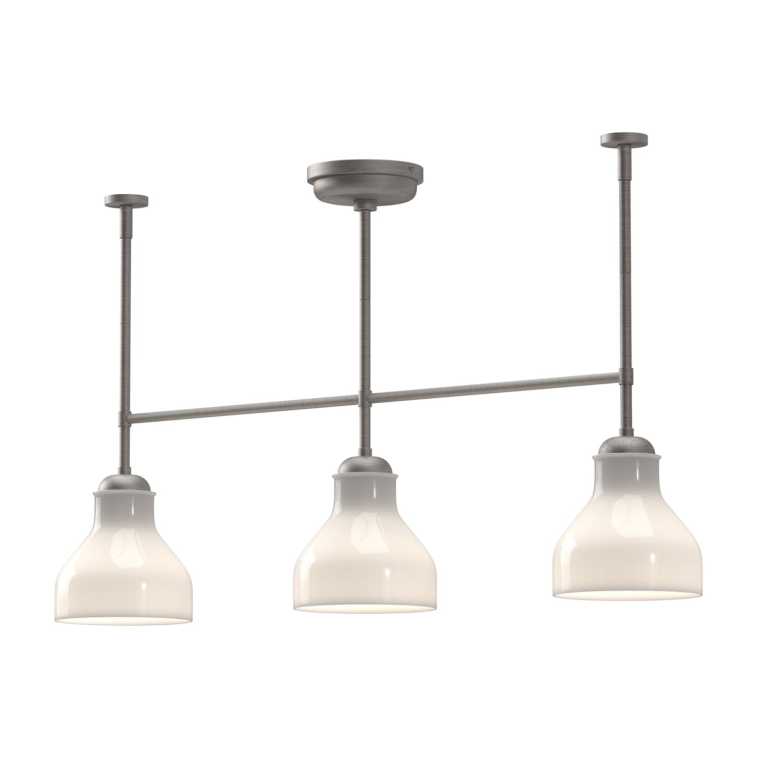 Westlake 34-in Brushed Nickel/Glossy Opal Glass 3 Lights Linear Pendant by Alora Lighting | LP540334BNGO | Alora Lighting