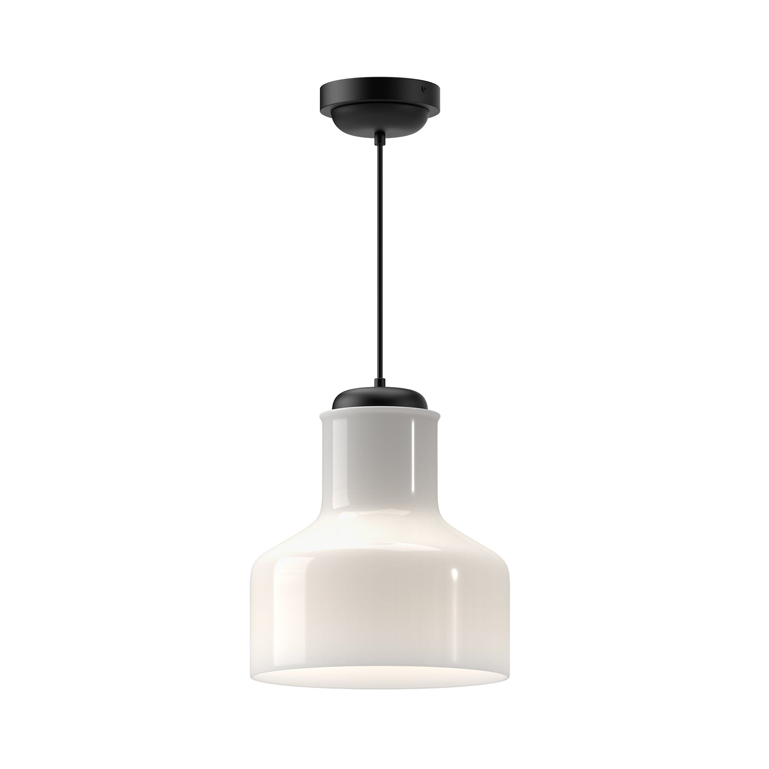 Westlake 11-in Glossy Opal Glass/Matte Black 1 Light Pendant by Alora Lighting | PD540411MBGO | Alora Lighting