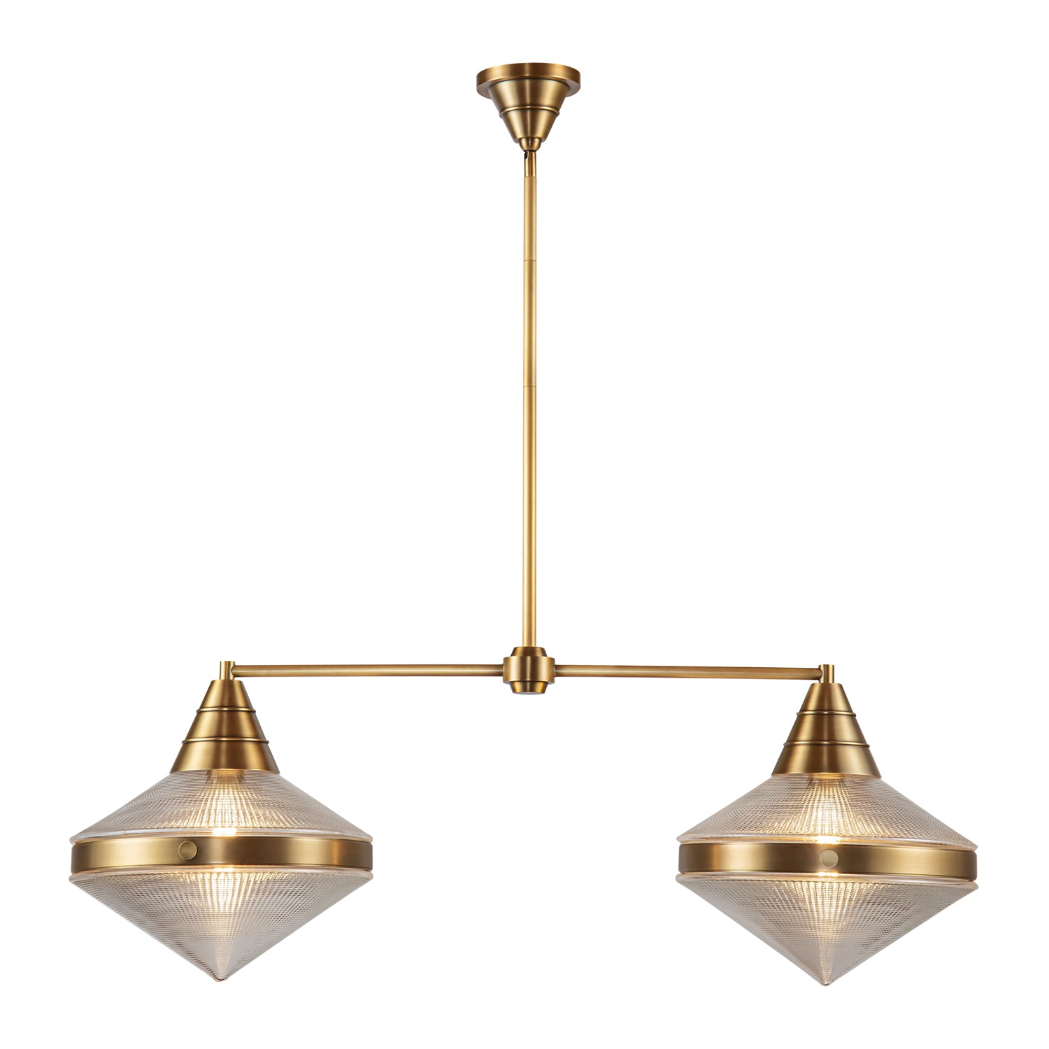 Willard 41-in Vintage Brass/Prismatic Glass 2 Lights Linear Pendant by Alora Lighting | LP348241VBPG | Alora Lighting