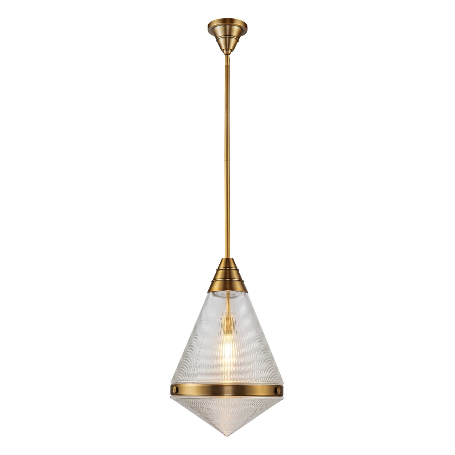 Willard 22-in Vintage Brass/Prismatic Glass 1 Light Pendant by Alora Lighting | PD348022VBPG | Alora Lighting