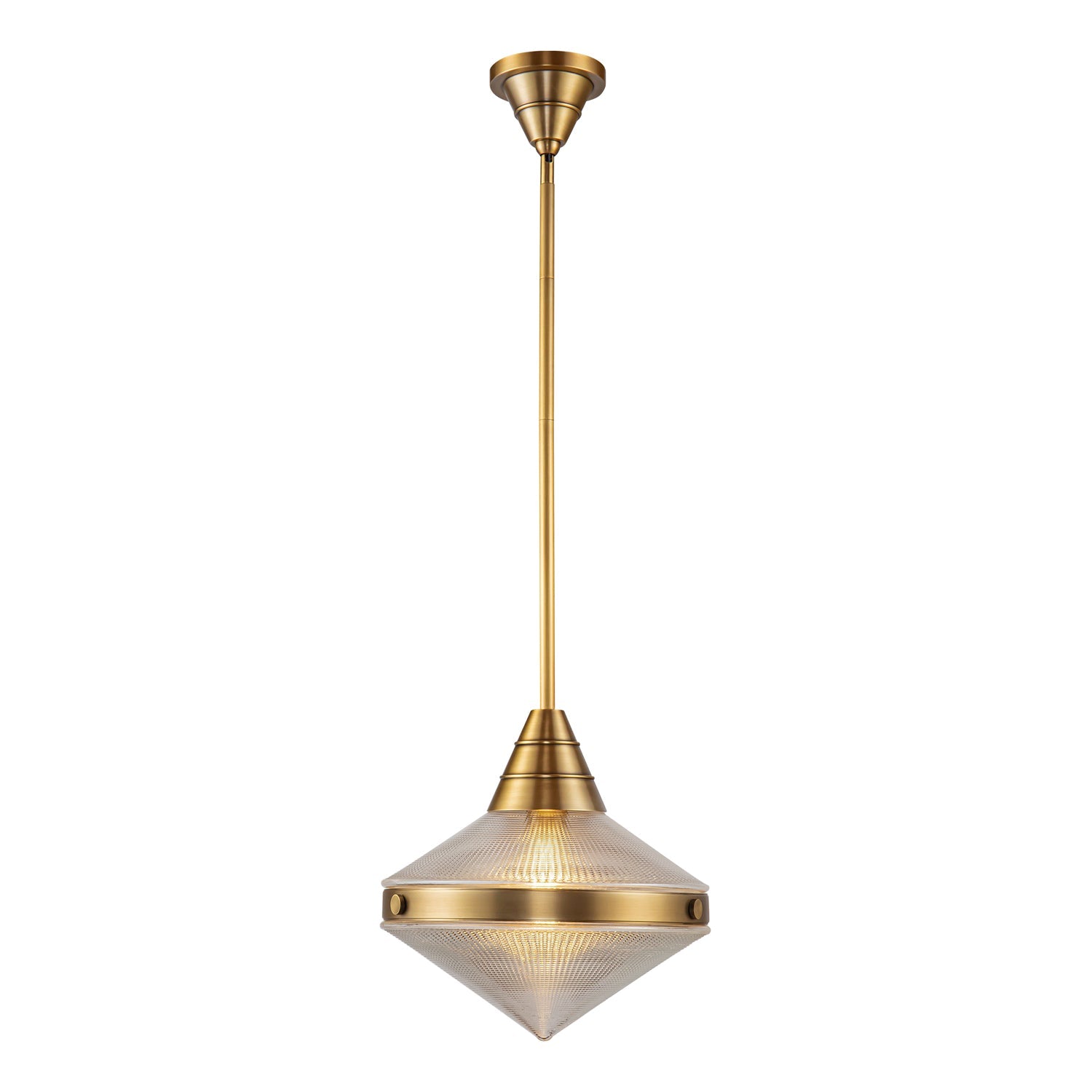 Willard 14-in Vintage Brass/Prismatic Glass 1 Light Pendant by Alora Lighting | PD348114VBPG | Alora Lighting