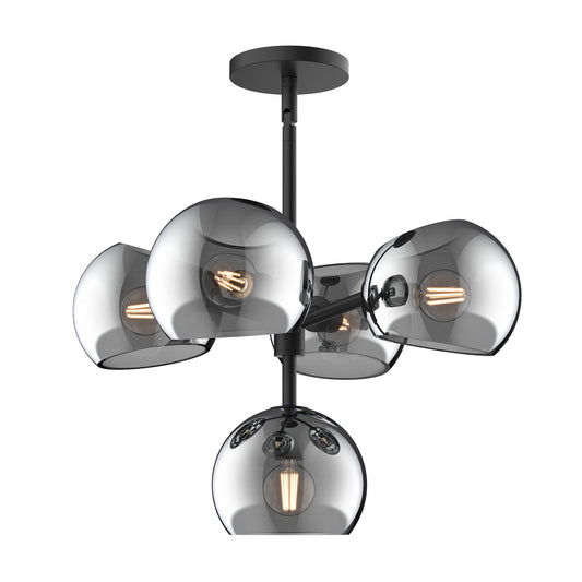 Willow 18-in Matte Black/Smoked Solid Glass 5 Lights Chandelier by Alora Lighting | CH548518MBSM | Alora Lighting