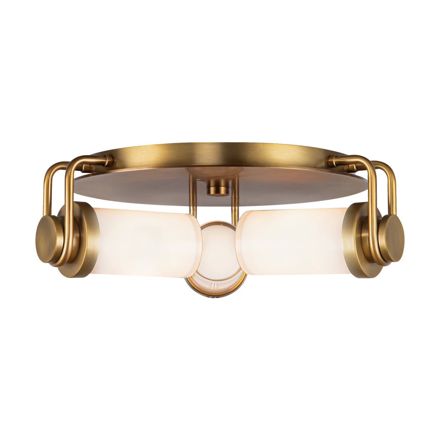 Wynwood 17-in Vintage Brass/Glossy Opal 3 Lights Flush Mount by Alora Lighting | FM355317VBGO | Alora Lighting