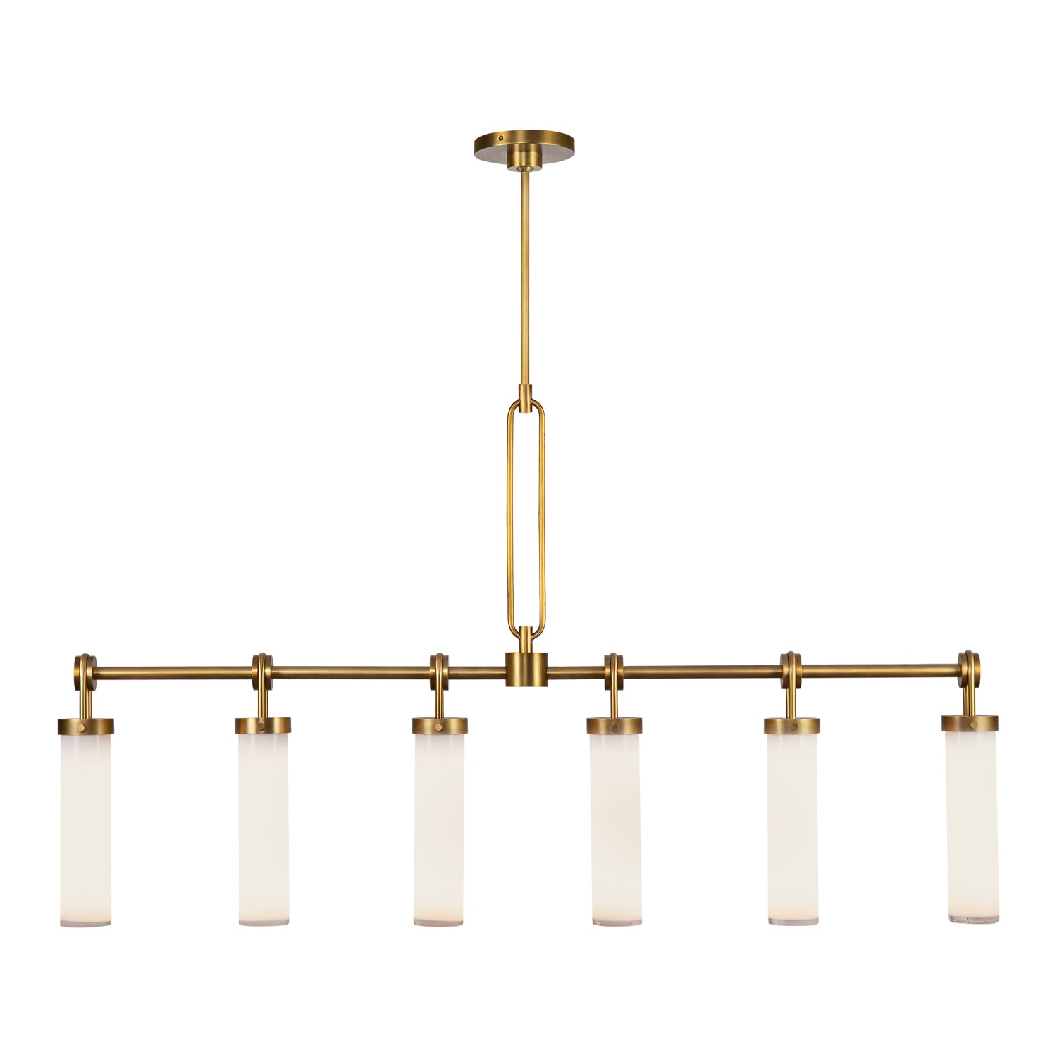 Wynwood 52-in Vintage Brass/Glossy Opal 6 Lights Linear Pendant by Alora Lighting | LP355652VBGO | Alora Lighting