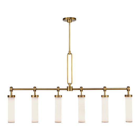 Wynwood 52-in Vintage Brass/Glossy Opal 6 Lights Linear Pendant by Alora Lighting | LP355652VBGO | Alora Lighting