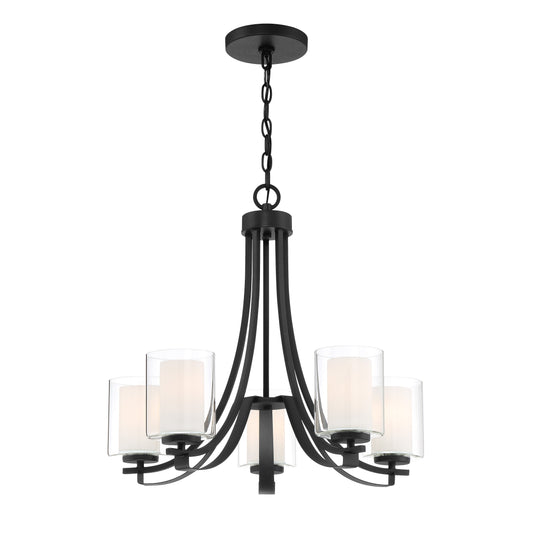 Parsons Studio 5 Light Chandelier in Sand Coal Finish with Clear and Etched White Glass - Minka-Lavery
