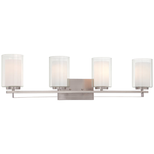 Parsons Studio 4 Light Bath in Brushed Nickel Finish with Clear and Etched White Glass - Minka-Lavery