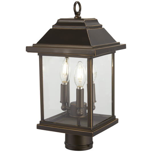 Mariner's Pointe 3 Light Post Mount in Oil Rubbed Bronze Finish with Gold Highlights with Clear Glass - Minka-Lavery
