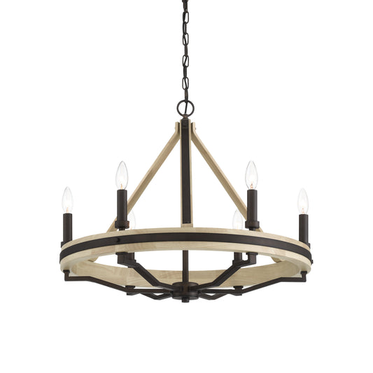 Sonoma 6-Light Chandelier - Dark Bronze and Natural Solid Wood - Minka-Lavery