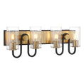 Load image into Gallery viewer, Orla 4-Light Vanity - Legacy Brass and Matte Black with Clear Ribbed Glass - Minka-Lavery
