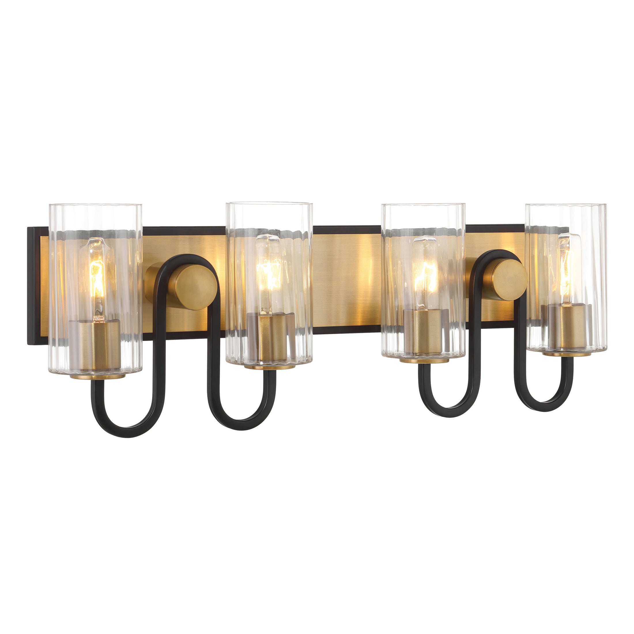 Orla 4-Light Vanity - Legacy Brass and Matte Black with Clear Ribbed Glass - Minka-Lavery