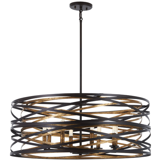 Vortic Flow 8 Light Pendant in Dark Bronze Finish with Mosaic Gold Interior - Minka-Lavery