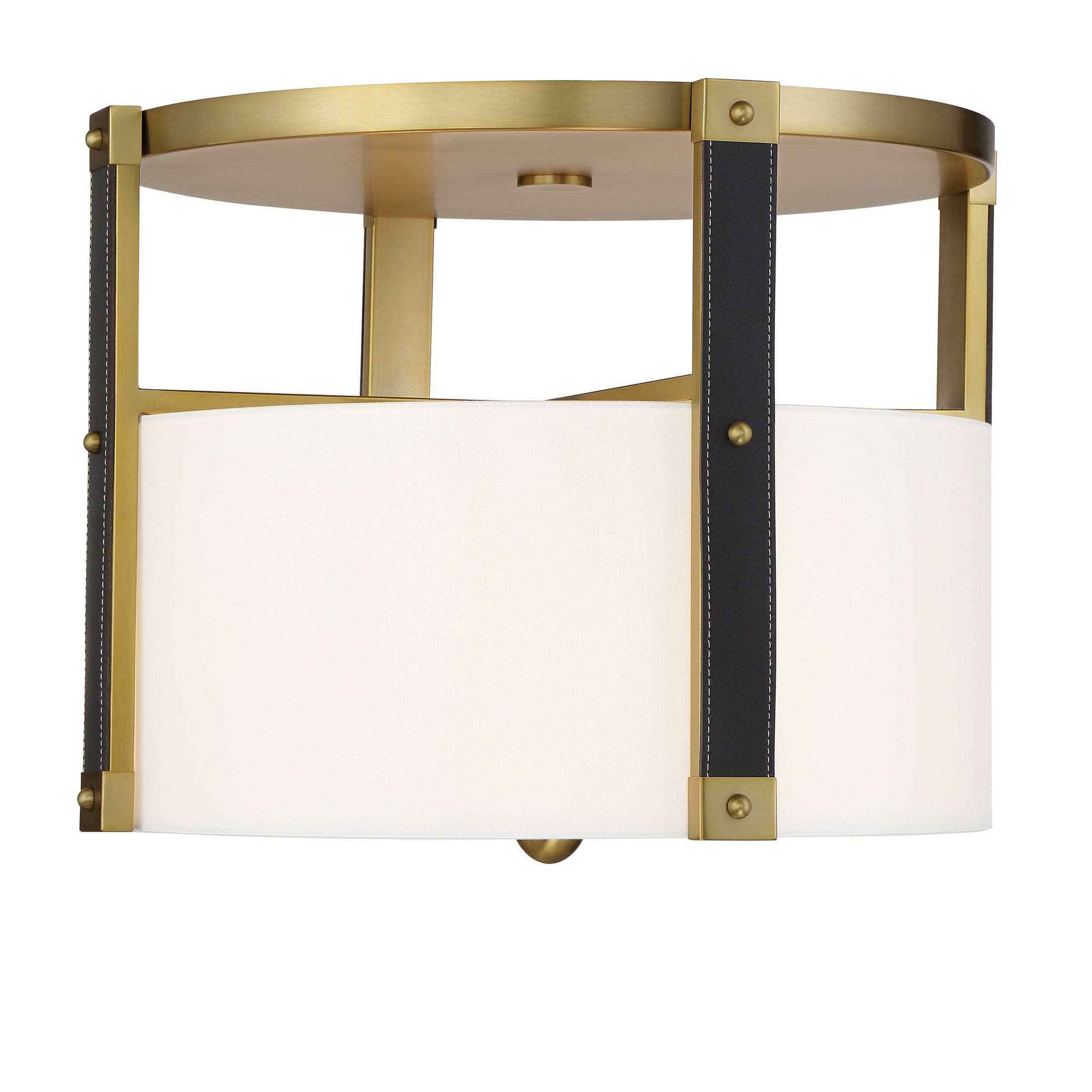 Chelsea by Robin Baron 4 Light Semi Flush in Soft Brass Finish with a White Silk Shade and Leather Accents, a Robin Baron Design - Minka-Lavery
