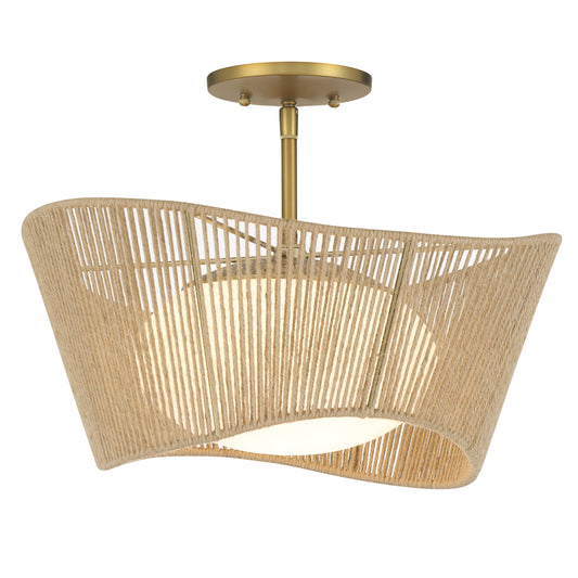 Key Largo 1 Light Semi Flush in Soft Brass Finish with Etched Opal Glass - Minka-Lavery